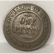 AUSTRALIA 1919 . ONE 1 PENNY . DOUBLE DOT . RARE VARIETY TYPE . VERY SCARCE